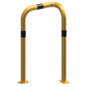 Anti-nudge hoop 90 | one sided- deep version | steel tube  76 mm | yellow / black | one-sided, right | height above ground: 1150 mm | to be fixed by plugs
